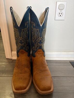 J.B. Dillon Two-Tone Tan & Blue Western Cowboy Boots